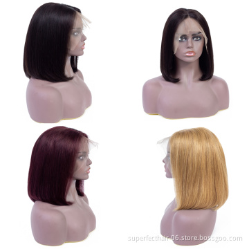 Human Hair Lace Frontal  Wigs Short Straight Bob For Black Women #27 #99J #1B Color Brazilian Remy Pre Plucked Lace Front Wig